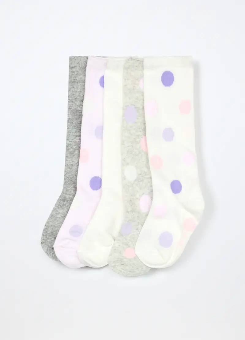 Pack 5 Calze Lunghe In Cotone Stretch Bambina, Bianco