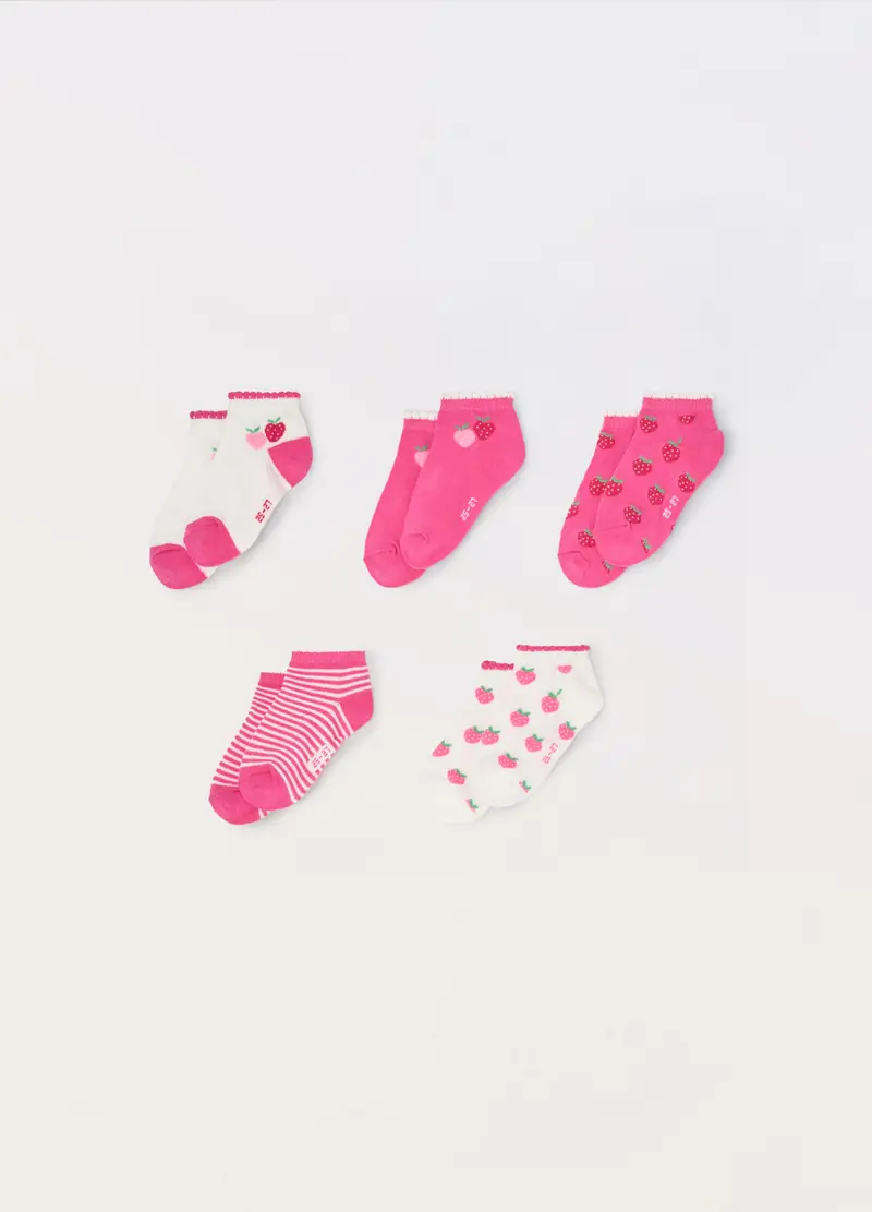 Pack 5 Calzini Corti In Misto Cotone Stretch, Bambina, Rosa fuxia