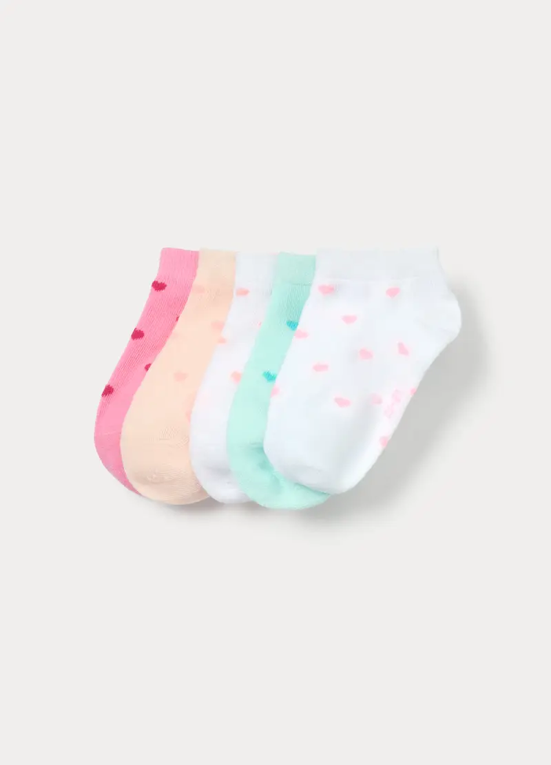 Pack 5 Calzini Corti Misto Cotone, Bambina, Bianco/Rosa