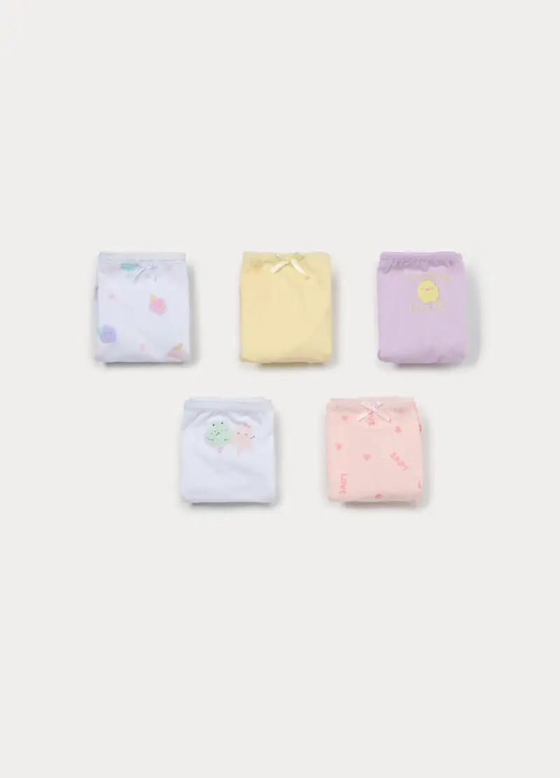 Pack 5 Slip In Jersey Di Puro Cotone Bambina, Giallo chiaro