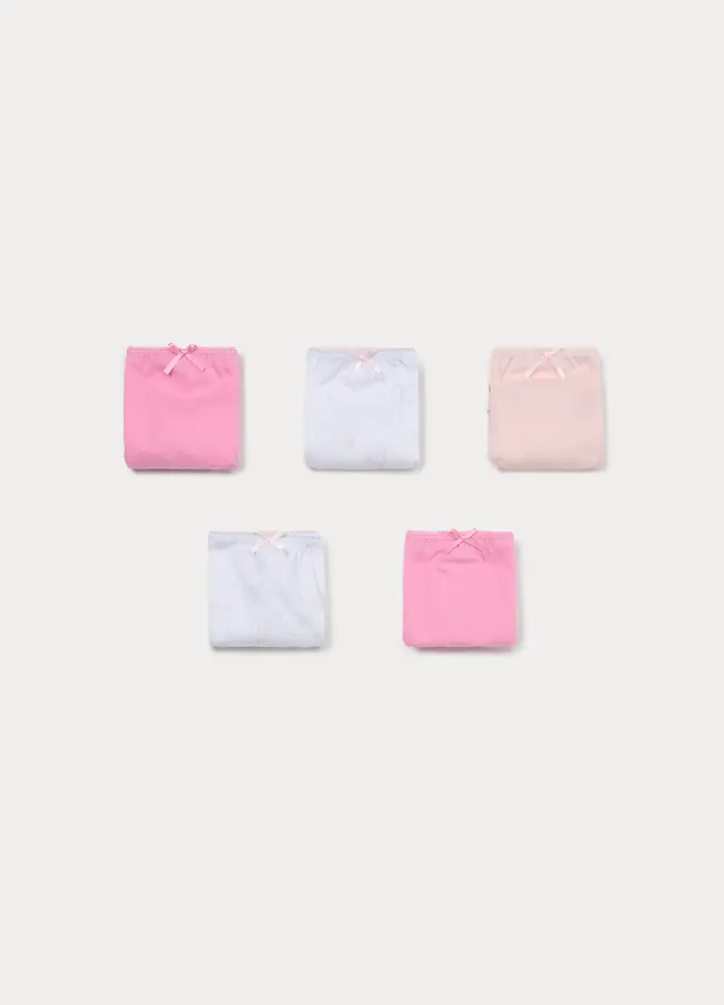 Pack 5 Slip In Jersey Di Puro Cotone Bambina, Rosa pastello