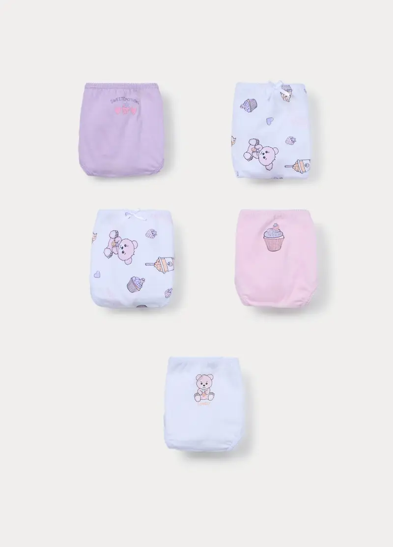 Pack 5 Slip In Jersey Di Puro Cotone Bambina, Viola lilla