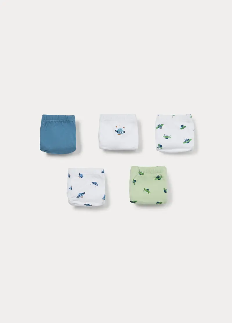 Pack 5 Slip In Jersey Di Puro Cotone Bambino, Bianco