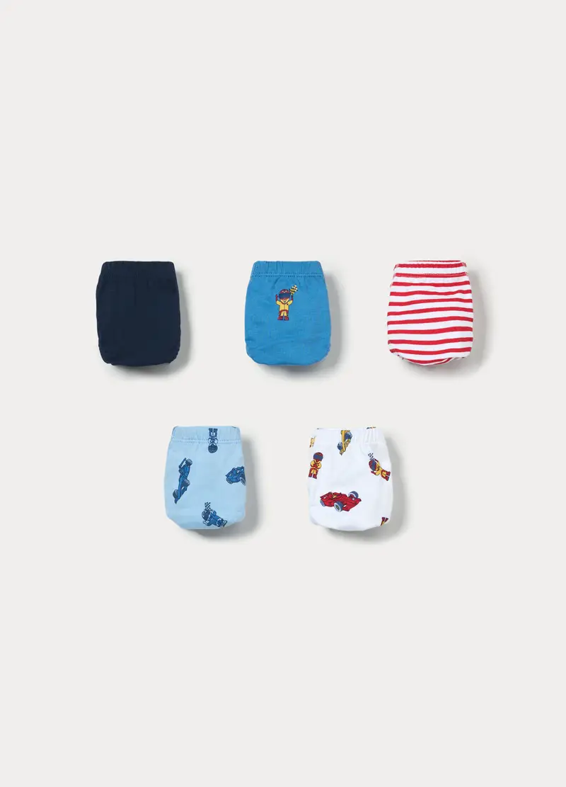 Pack 5 Slip In Jersey Di Puro Cotone Bambino, Blu elettrico