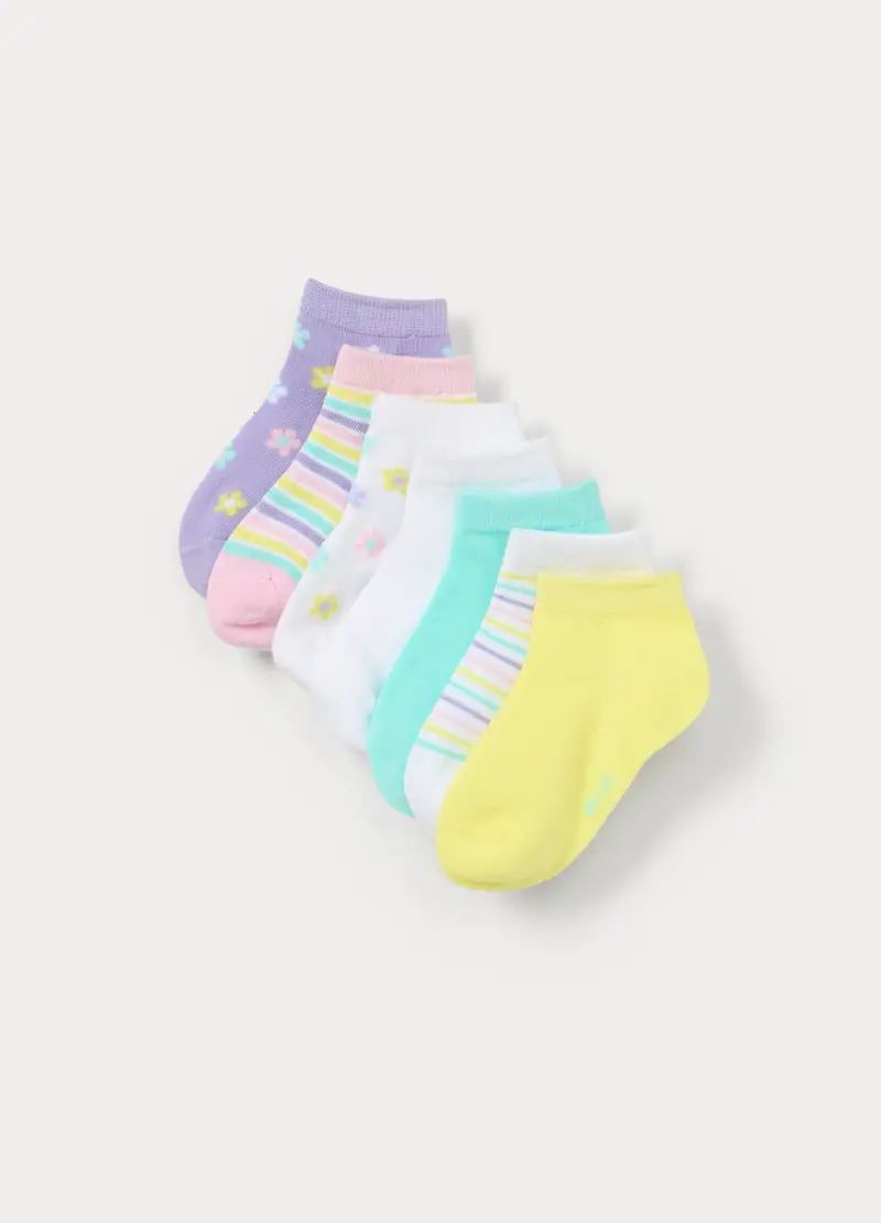 Pack 7 Calze Corte In Misto Cotone Stretch, Bambina, Bianco