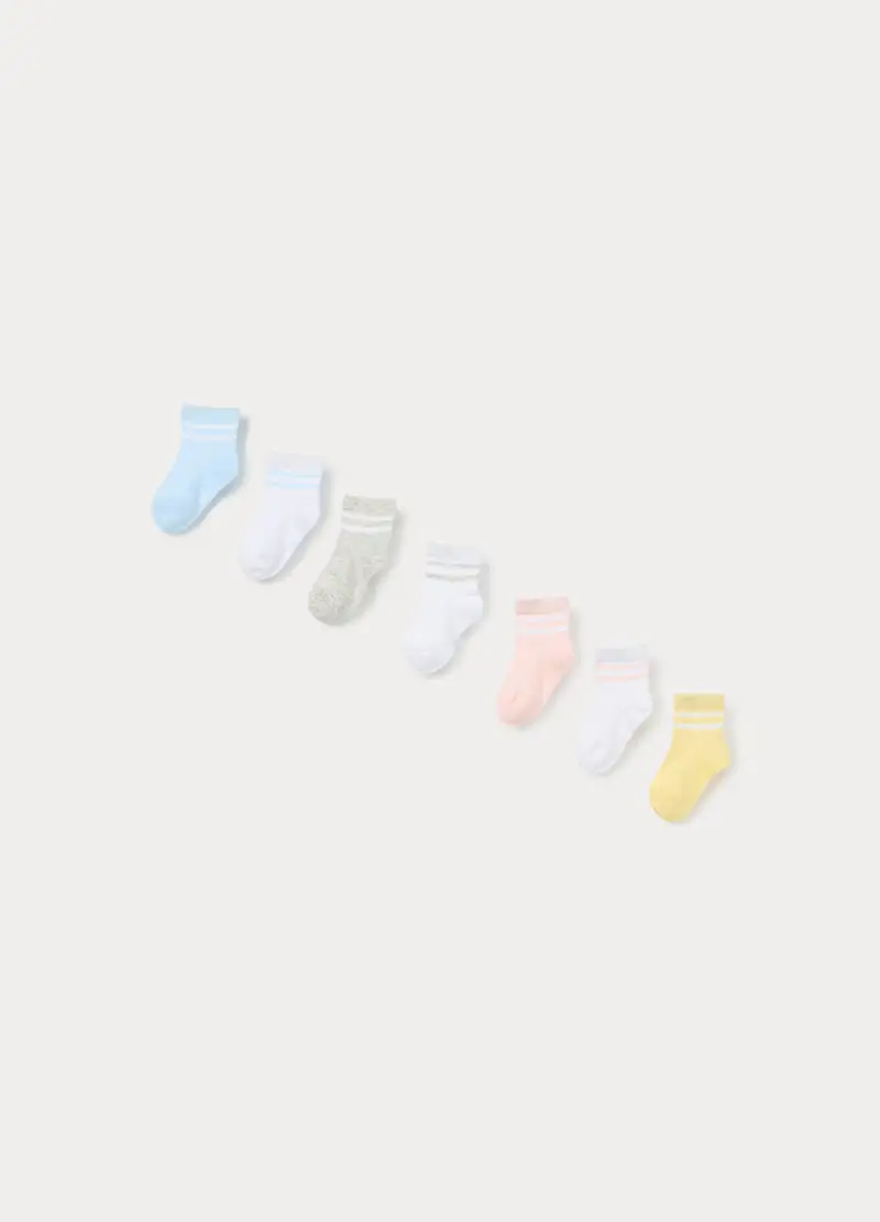 , Pack 7 Calze Misto Cotone Stretch, Bambina, Bianco/Giallo miniatura 2