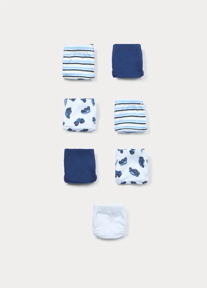 Pack 7 Slip In Jersey Di Puro Cotone Bambino, Bianco/Blu