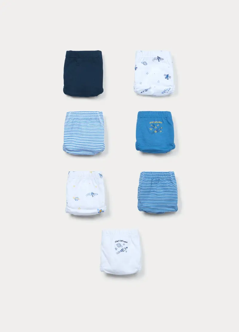 Pack 7 Slip In Jersey Di Puro Cotone Bambino, Bianco/Blu