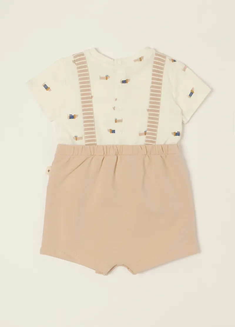 Pagliaccetto Bianco Con Stampa E Dettagli In Cotone Organico, Neonato, Beige miniatura 2