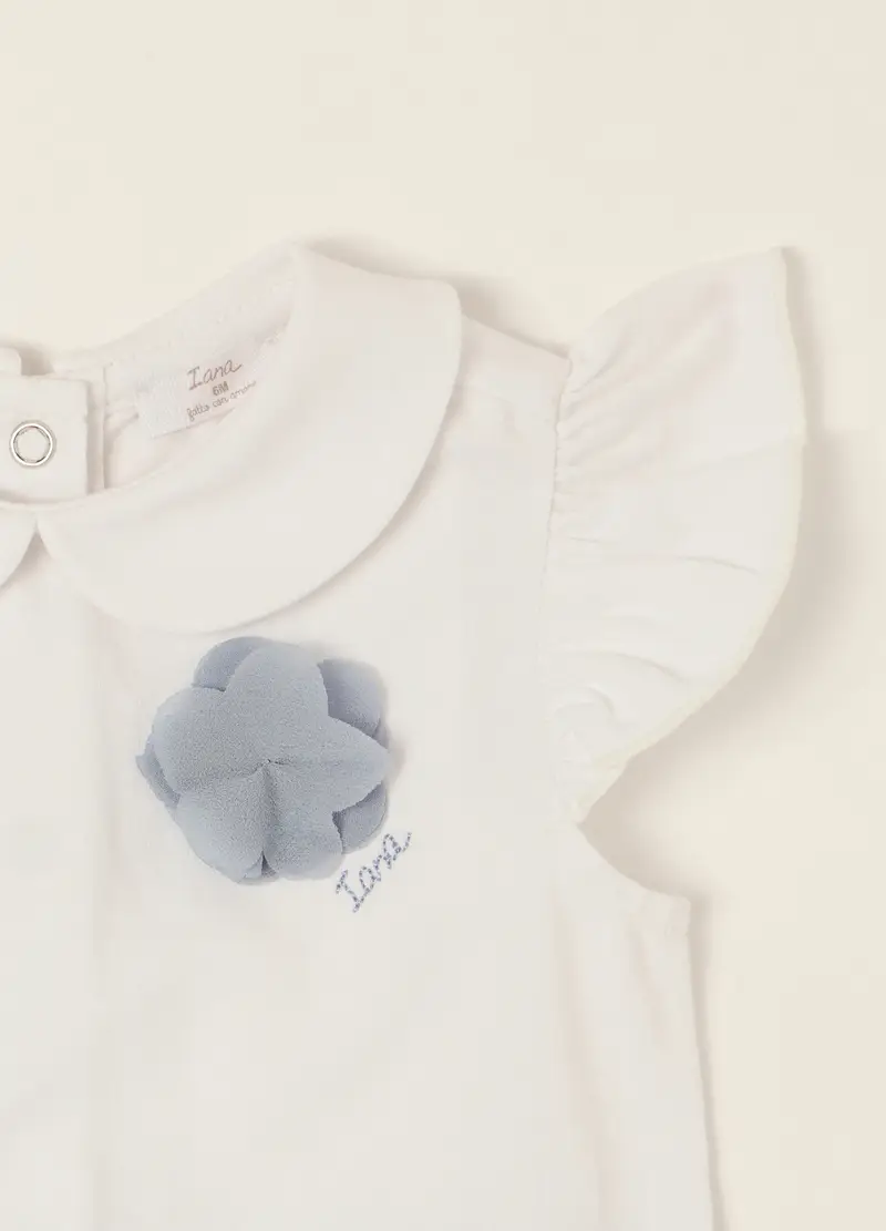 Pagliaccetto Bianco E Azzurro In Cotone Elasticizzato, Neonata, Bianco miniatura 3