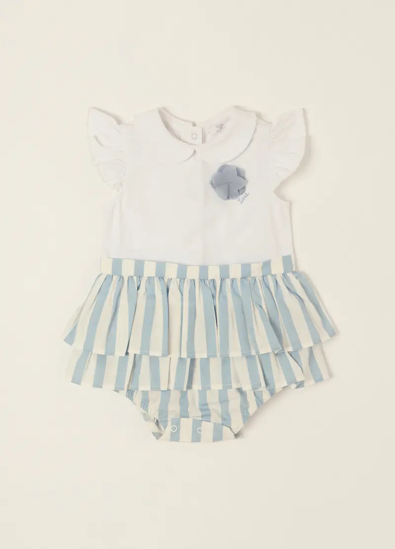 Pagliaccetto Bianco E Azzurro In Cotone Elasticizzato, Neonata, Bianco