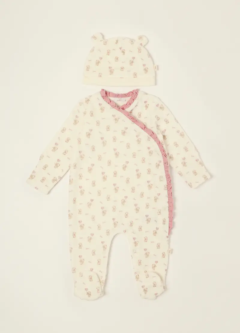 Pagliaccetto Bianco In Misto Cotone Per Neonata, Beige