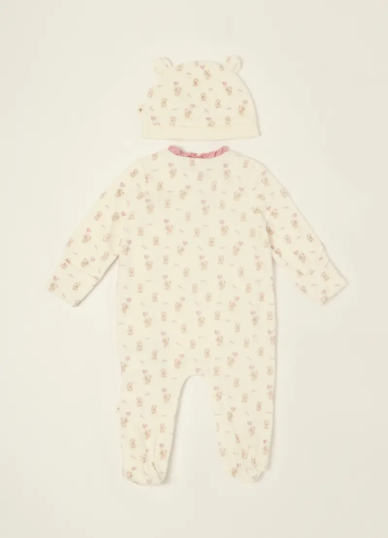 Pagliaccetto Bianco In Misto Cotone Per Neonata, Beige miniatura 2