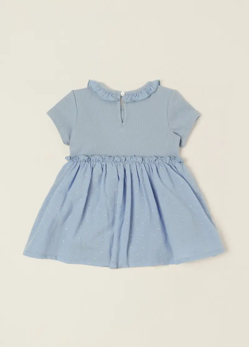 Pagliaccetto Blu Con Collo Decorativo In Cotone Elasticizzato, Neonata, Denim miniatura 2