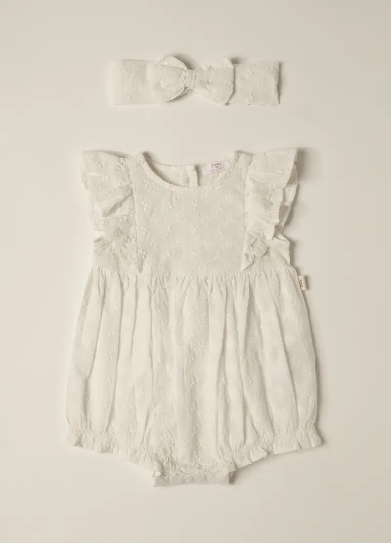 Blukids, Pagliaccetto + Fascetta In Sangallo Iana Neonata, Bianco lana, Taglia: 1