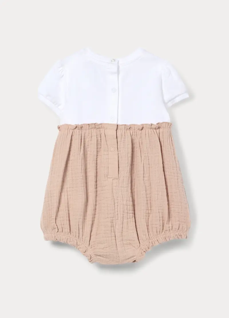 Pagliaccetto Girocollo In Jersey Di Cotone Stretch Neonata, Beige chiaro miniatura 2