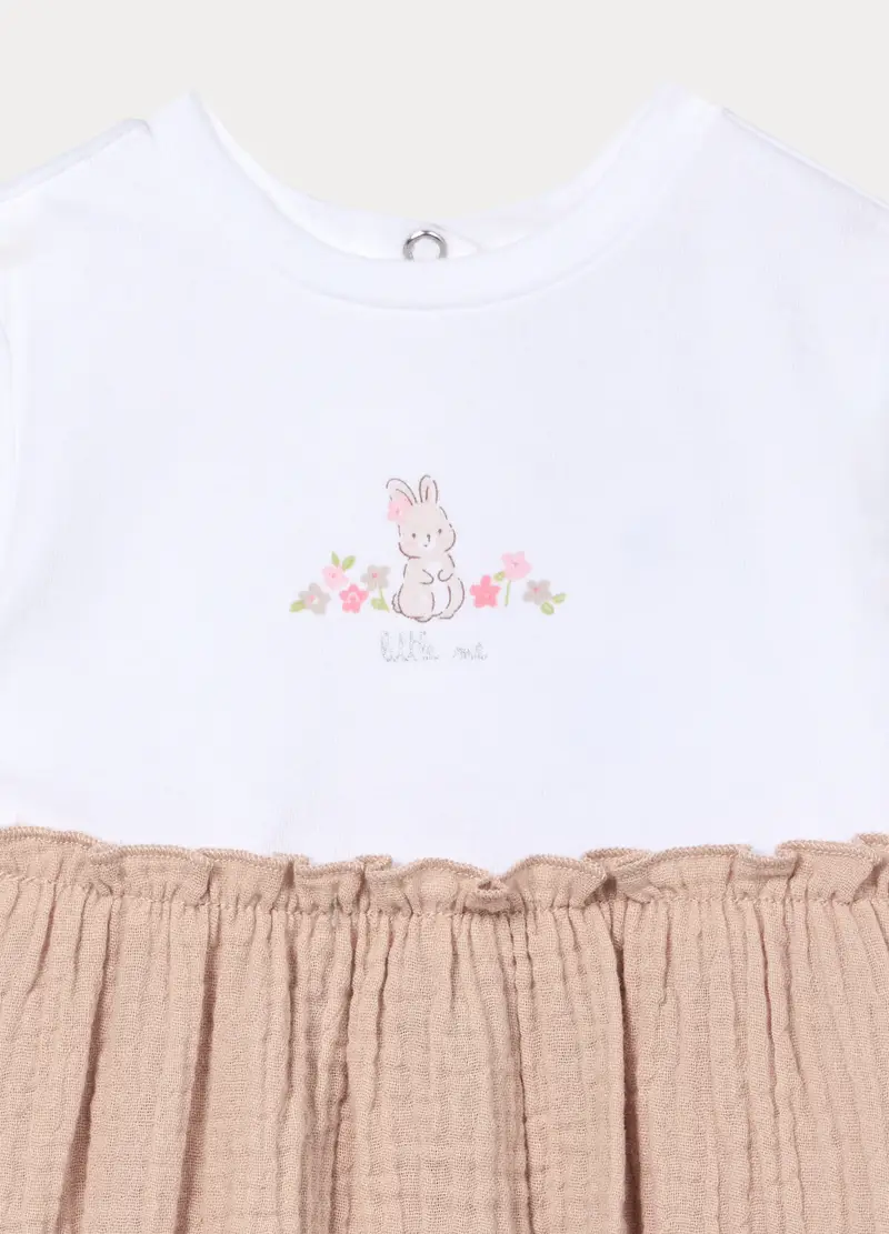 Pagliaccetto Girocollo In Jersey Di Cotone Stretch Neonata, Beige chiaro miniatura 3