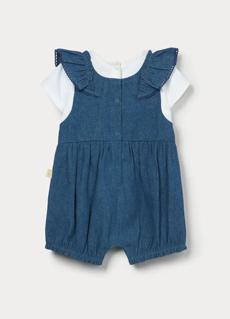 Pagliaccetto In Chambray Di Puro Cotone Neonata, Blu chambray miniatura 2