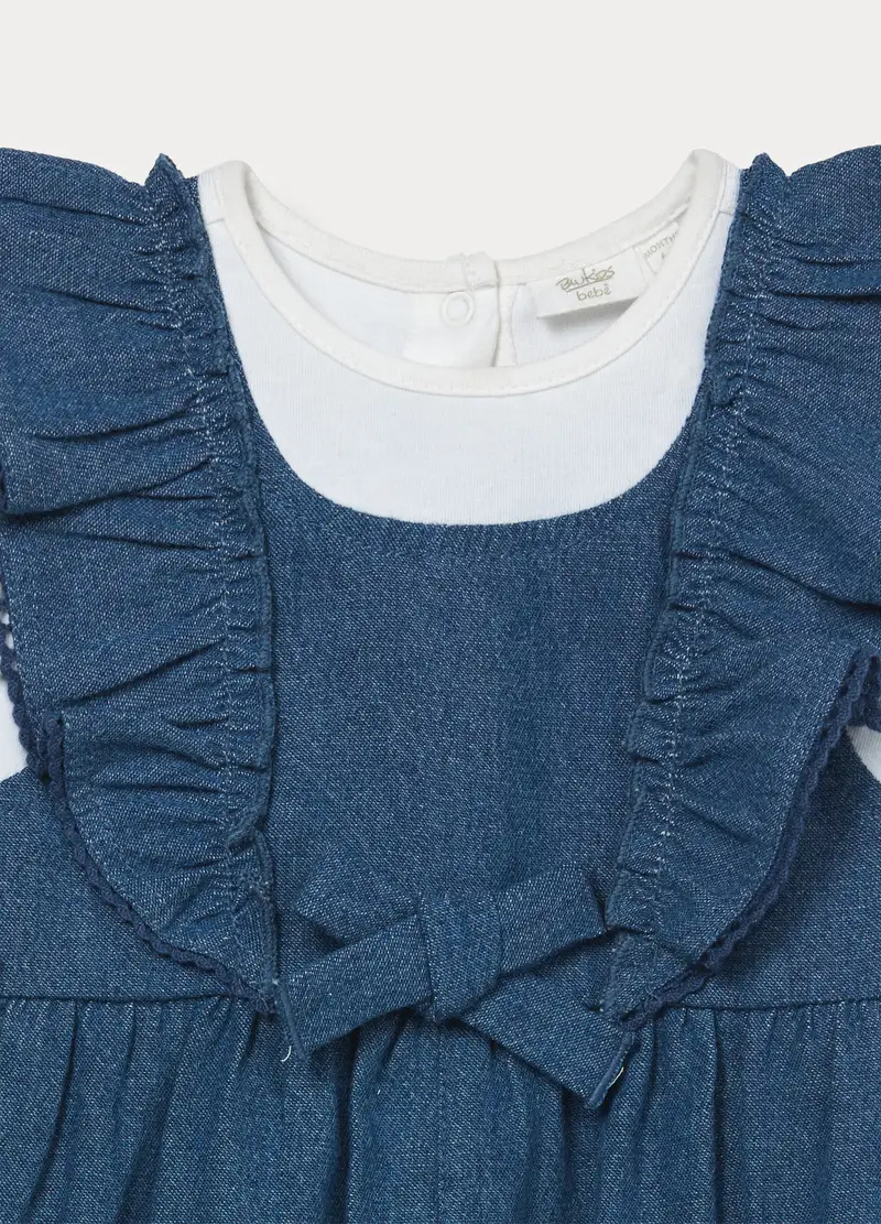 Pagliaccetto In Chambray Di Puro Cotone Neonata, Blu chambray miniatura 3