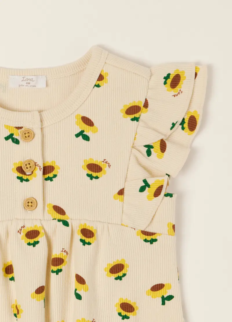 Pagliaccetto In Costina Di Cotone Stretch Iana Neonata, Beige chiaro miniatura 3