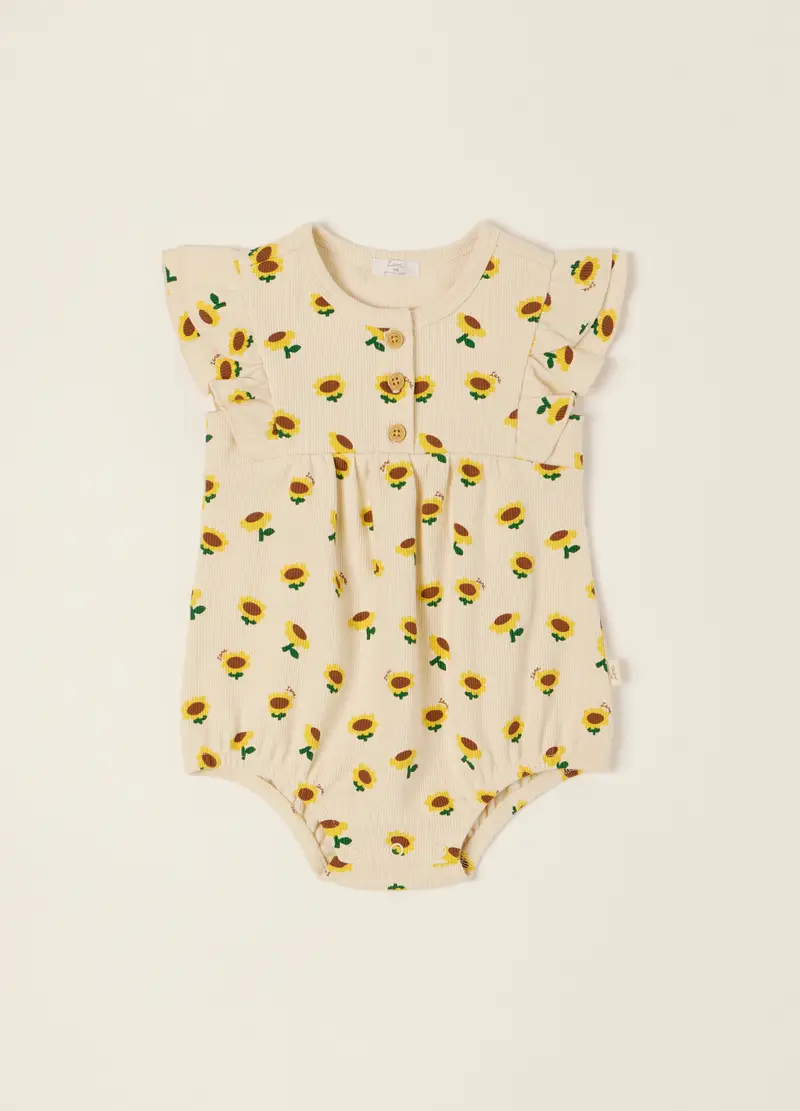 Pagliaccetto In Costina Di Cotone Stretch Iana Neonata, Beige chiaro