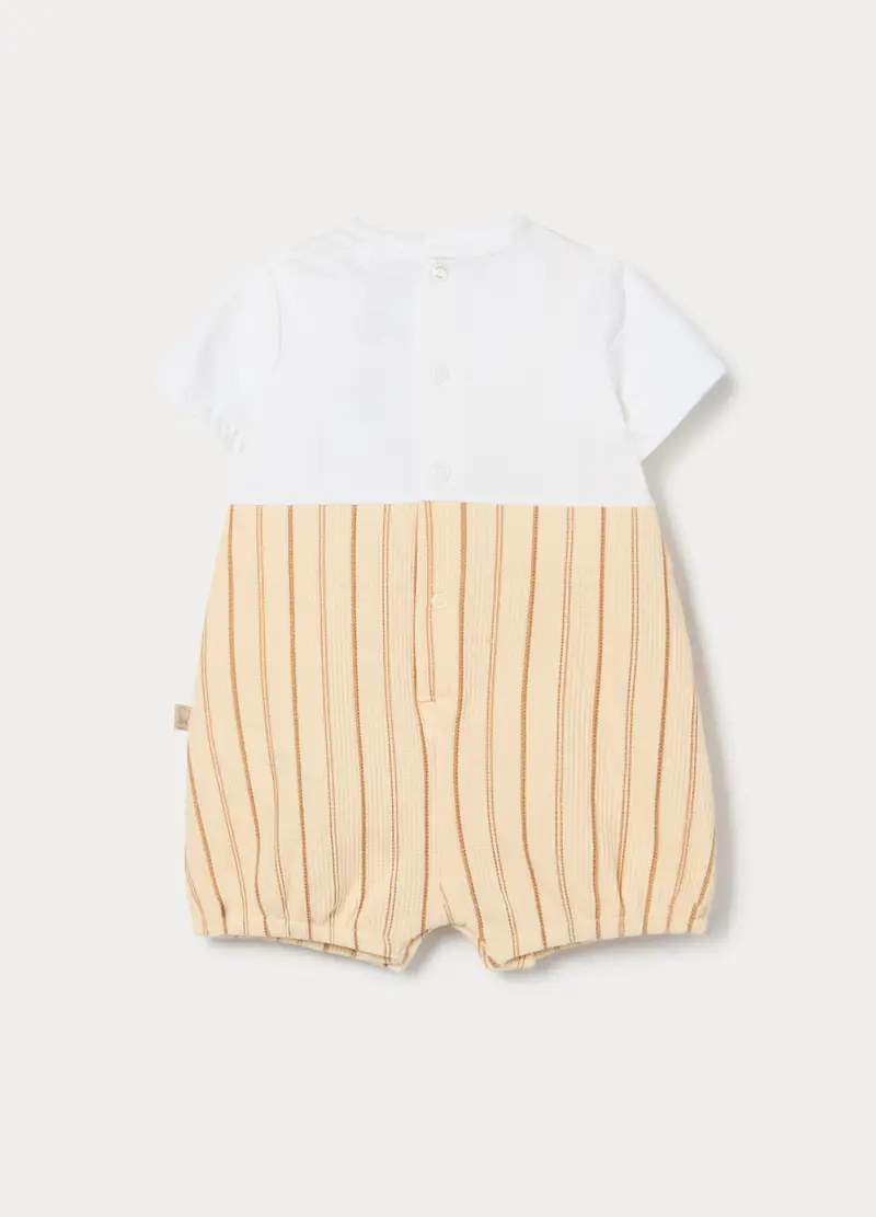 Pagliaccetto In Cotone Stretch Neonato, Beige chiaro miniatura 2