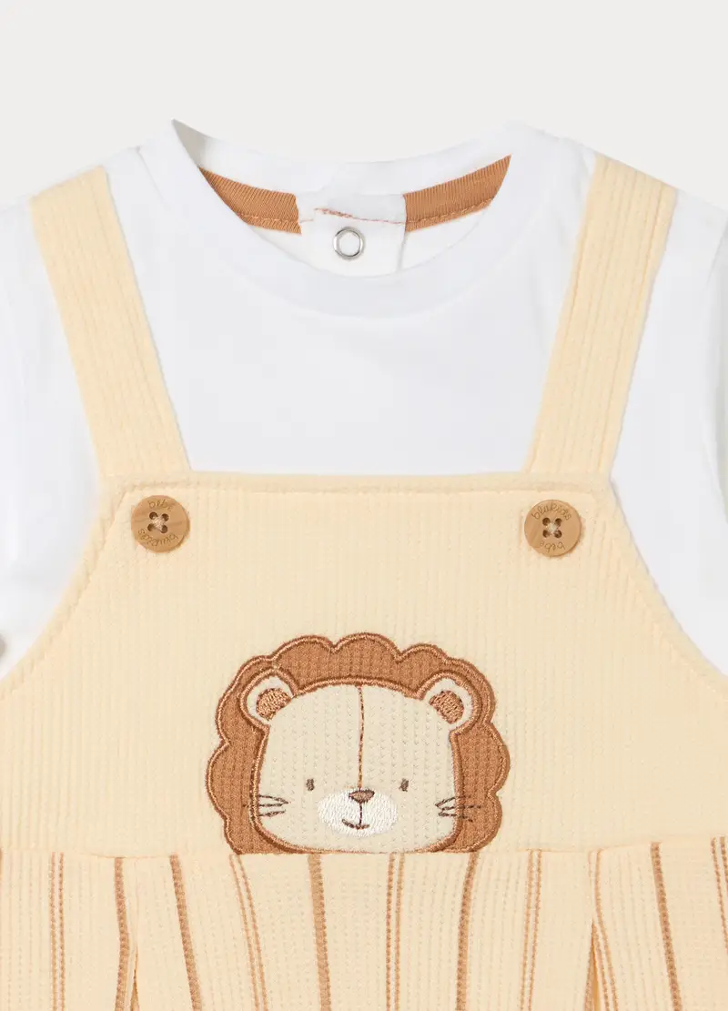 Pagliaccetto In Cotone Stretch Neonato, Beige chiaro miniatura 3