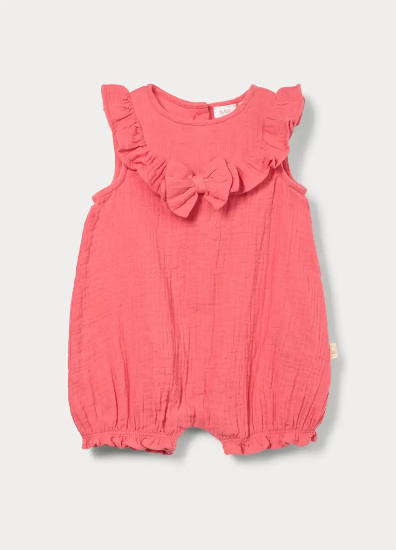 Pagliaccetto In Puro Cotone Neonata, Rosa fuxia