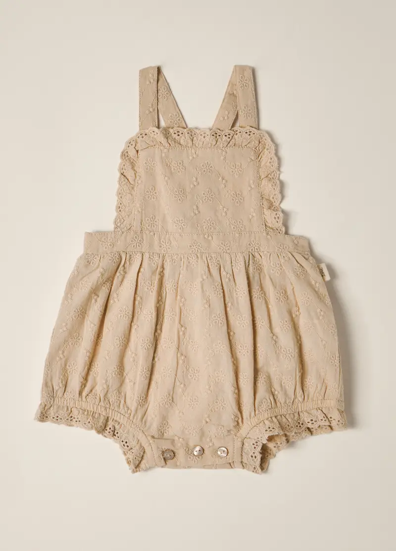 Blukids, Pagliaccetto In Puro Cotone Sangallo Iana Neonata, Beige chiaro, Taglia: 1