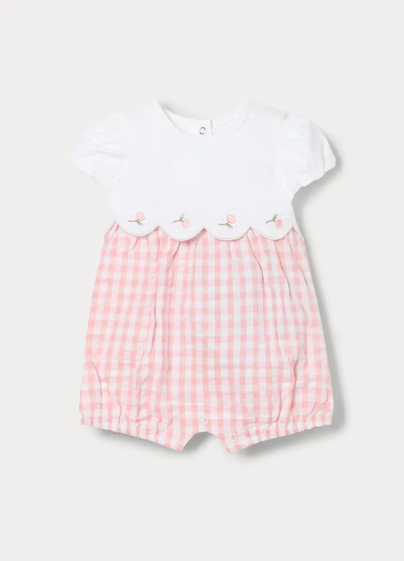 Pagliaccetto Misto Cotone Seersucker Neonata, Rosa pastello