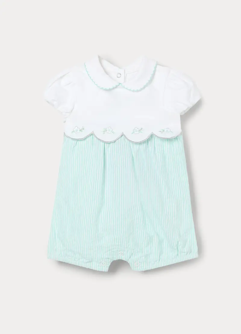 Pagliaccetto Misto Cotone Seersucker Neonata, Verde acqua
