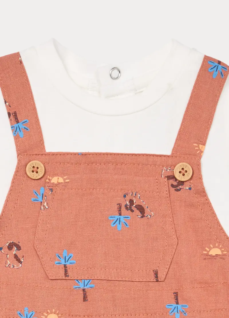 Pagliaccetto Misto Lino Neonato, Arancione papaya miniatura 3