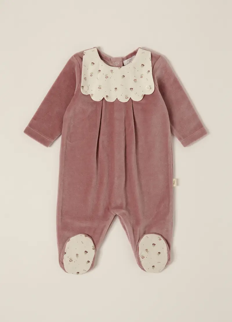 Pagliaccetto Rosa In Velour Con Dettaglio Floreale, Neonata, Rosa/Bianco