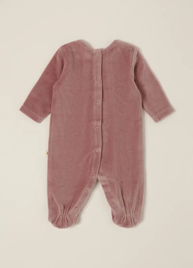 Pagliaccetto Rosa In Velour Con Dettaglio Floreale, Neonata, Rosa/Bianco miniatura 2