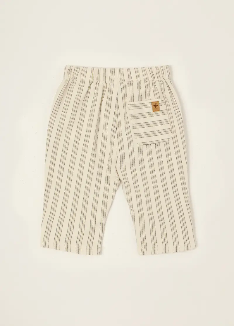 Pantaloncini Beige A Righe In Puro Cotone, Neonato, Beige miniatura 2