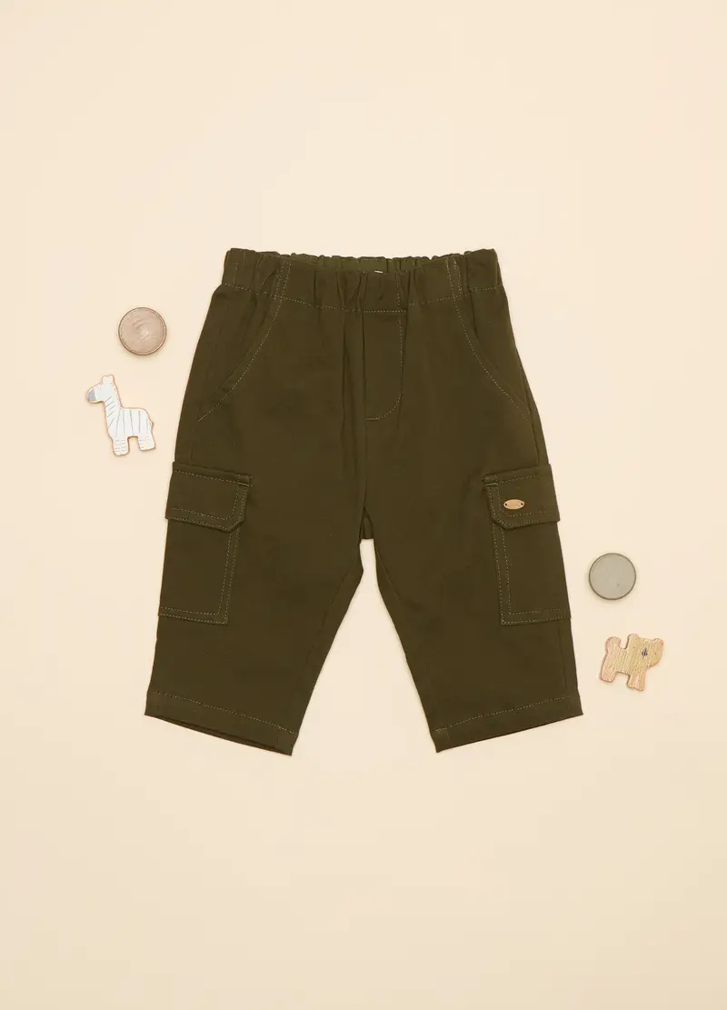 Pantalone In Twill Di Cotone Stretch, Neonato, Verde oliva