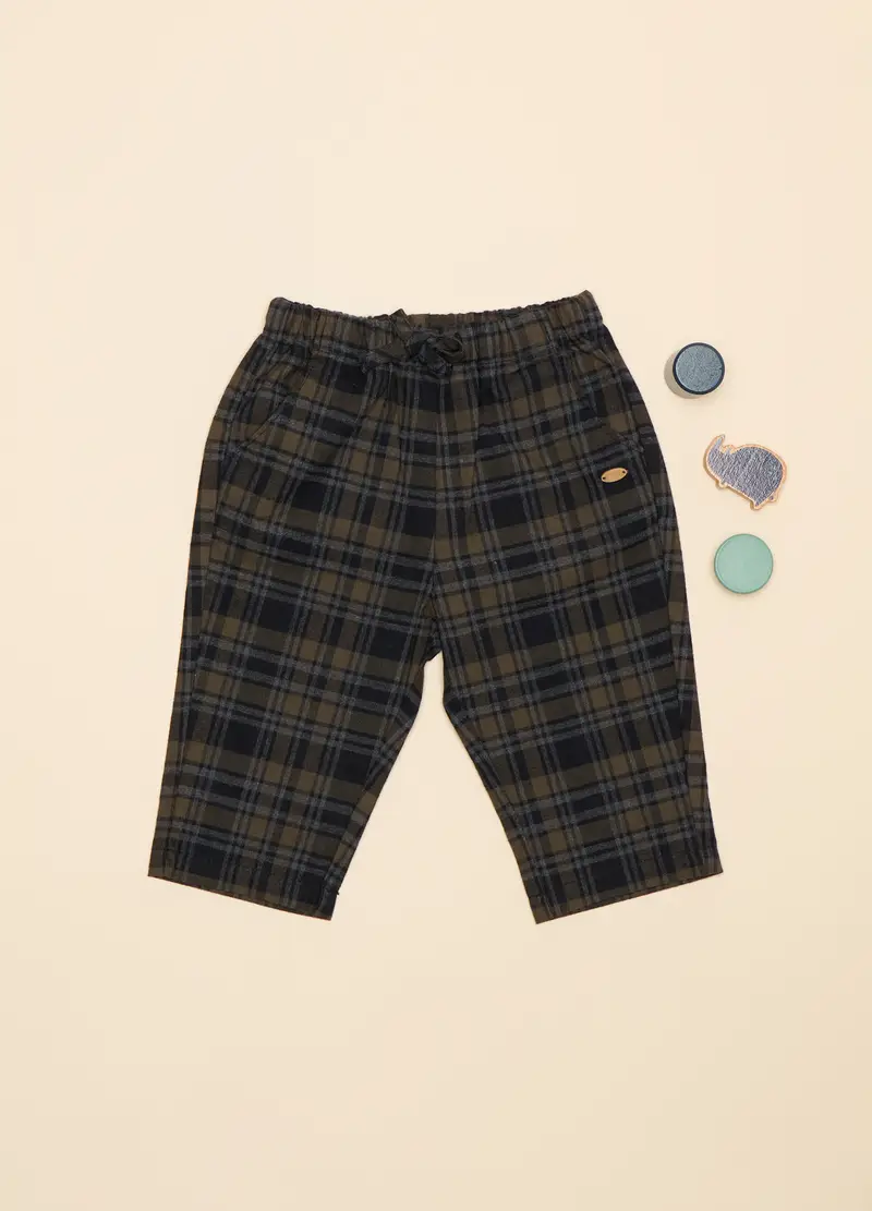 Pantaloni A Quadri In Cotone, Neonato, Nero/Verde