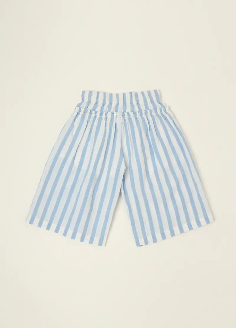 Pantaloni A Righe In Puro Cotone Azzurro, Neonata, Bianco miniatura 2