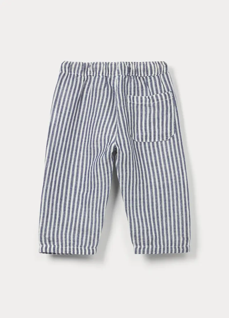 Pantaloni A Righe Misto Lino Bimbo, Bambino, Bianco/Blu miniatura 2