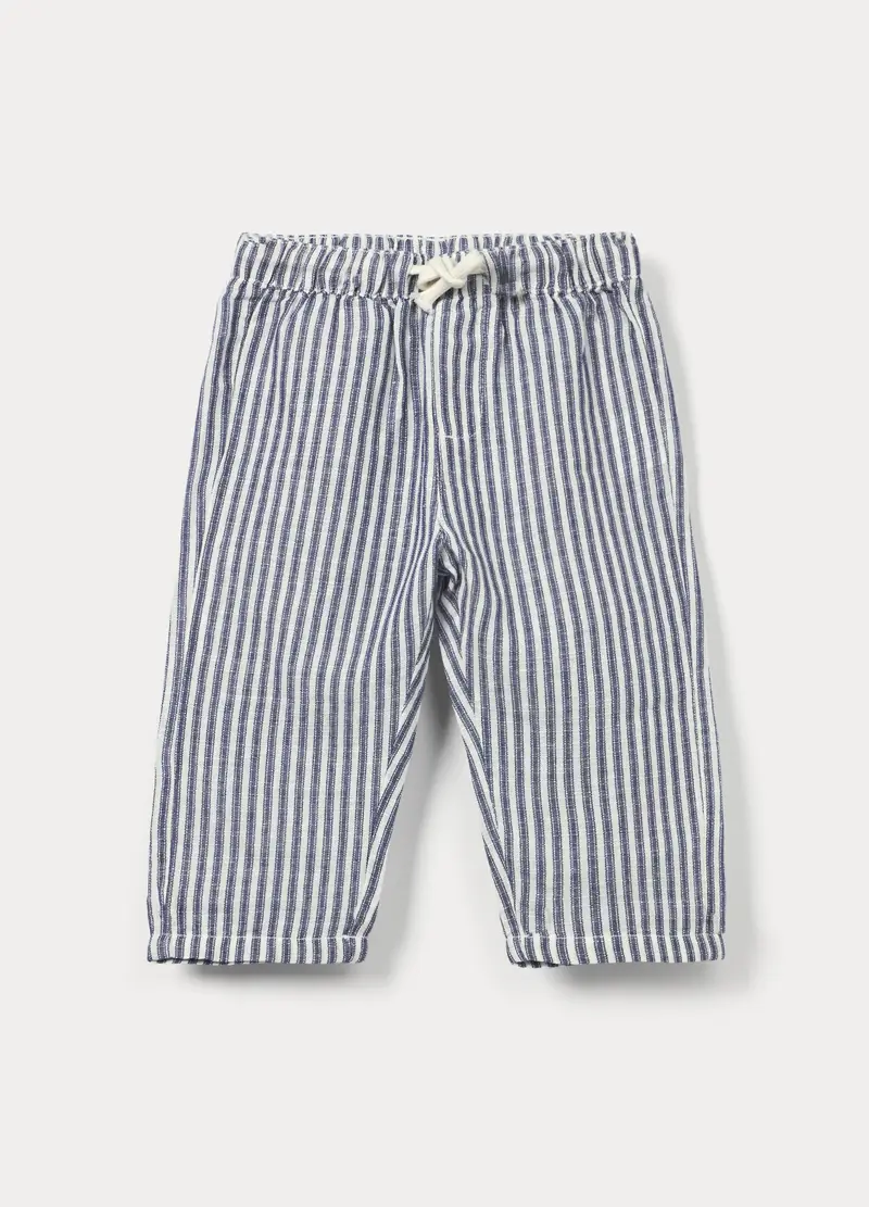 Pantaloni A Righe Misto Lino Bimbo, Bambino, Bianco/Blu