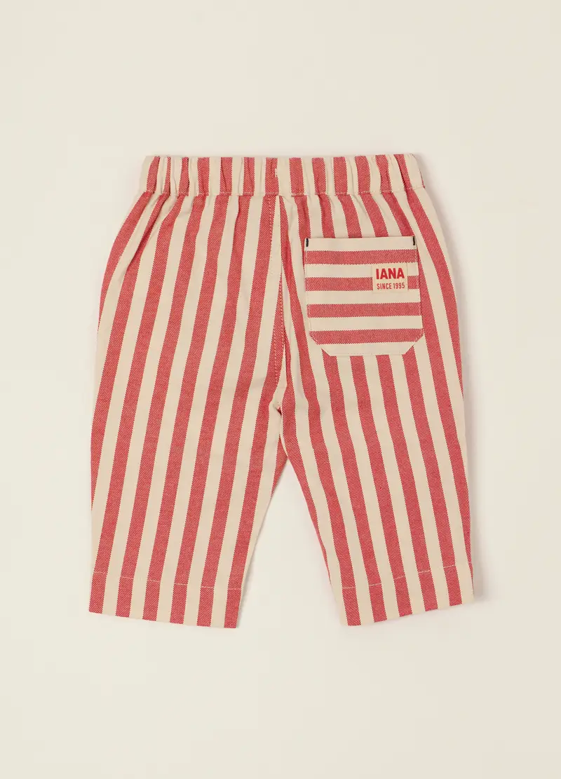 Pantaloni A Righe Rosse In Puro Cotone, Neonato, Beige miniatura 2