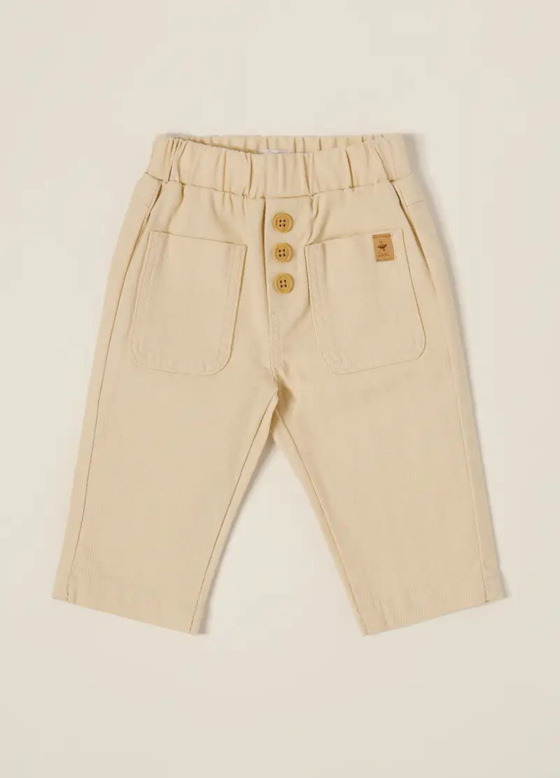 Pantaloni Beige Elasticizzati Per Neonato, Beige chiaro