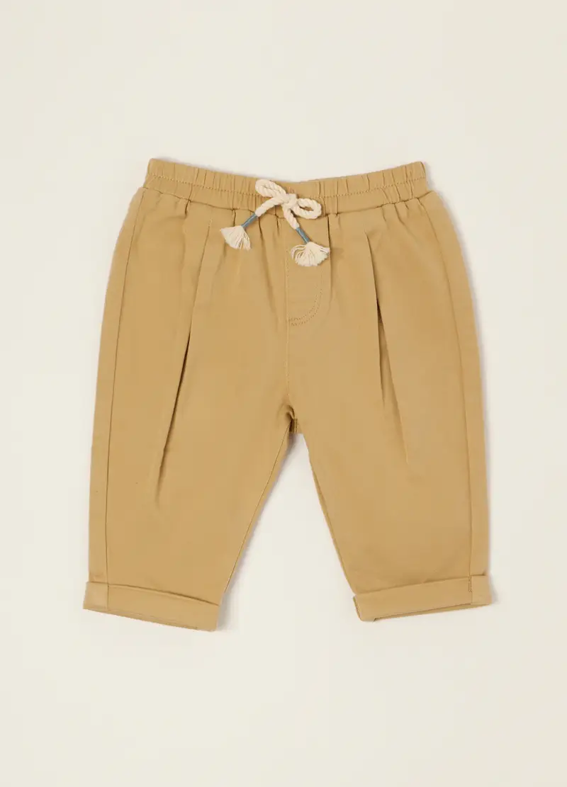 Pantaloni Beige In Cotone E Viscosa Elasticizzato, Neonato, Beige