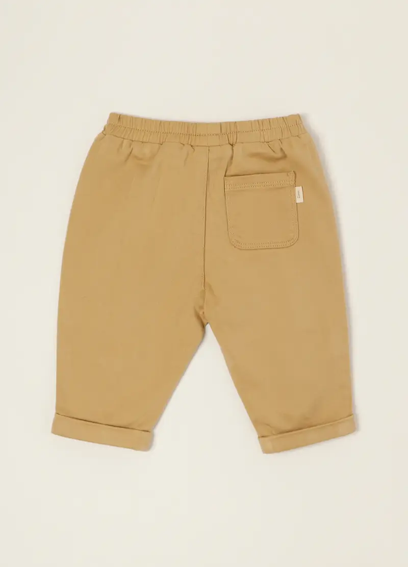 Pantaloni Beige In Cotone E Viscosa Elasticizzato, Neonato, Beige miniatura 2