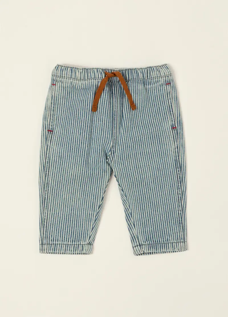 Pantaloni Blu In Misto Cotone, Viscosa E Lyocell, Neonato, Bianco/Nero