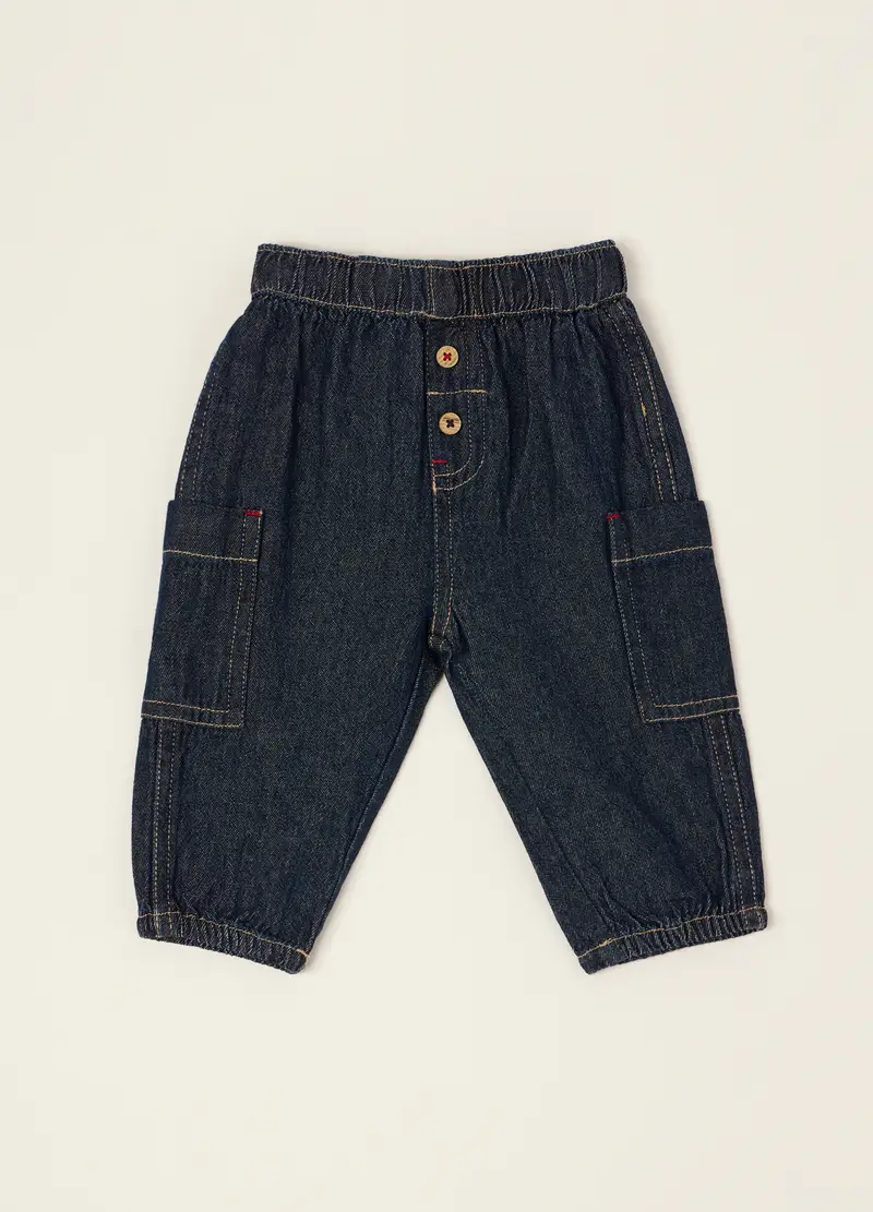 Pantaloni Blu In Puro Cotone, Neonato, Nero