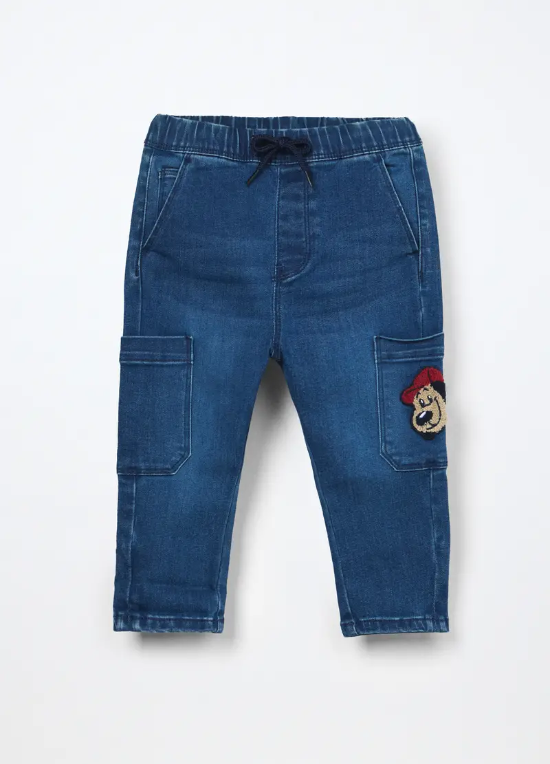 Pantaloni Cargo In Denim Di Misto Cotone Neonato, Bambino, Blu denim