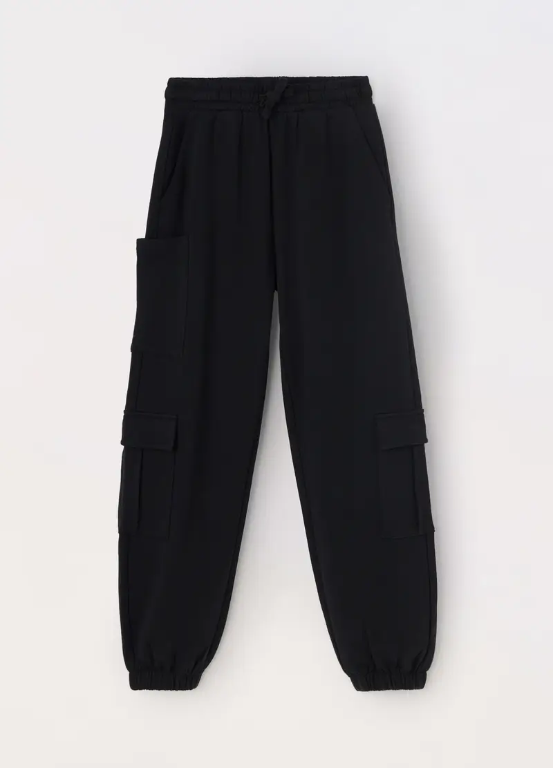 Pantaloni Cargo In Puro Cotone Ragazza, Bambina, Nero