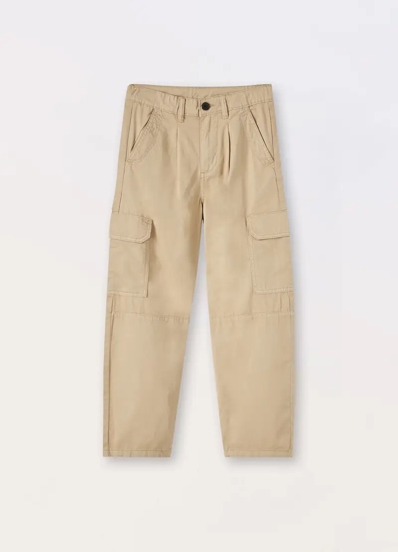 Pantaloni Cargo In Puro Cotone Ragazzo, Bambino, Beige chiaro