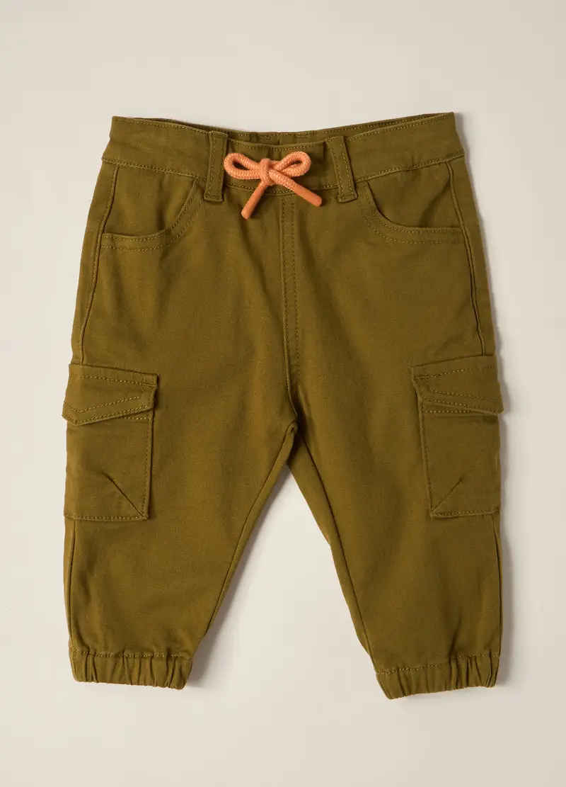 Blukids, Pantaloni Cargo In Twill Di Cotone Stretch Iana Neonato, Verde oliva, Taglia: 6